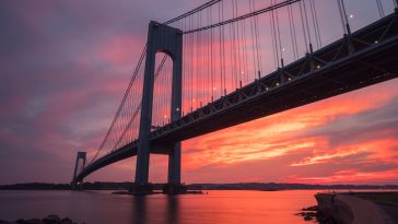 Verrazano-Narrows bridge in Brooklyn and Staten Island in New York at sunset