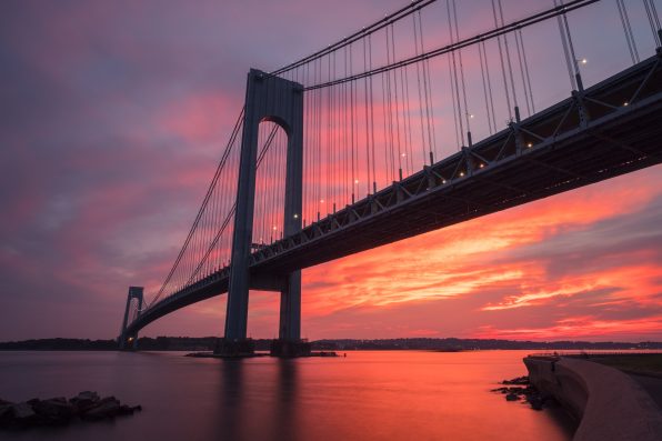 Verrazano-Narrows bridge in Brooklyn and Staten Island in New York at sunset