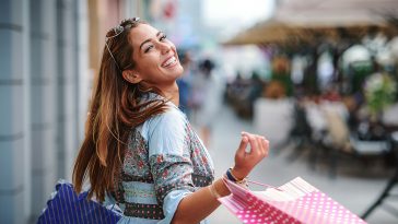 Attractive young woman enjoying in shopping. Consumerism, fashion, lifestyle concept