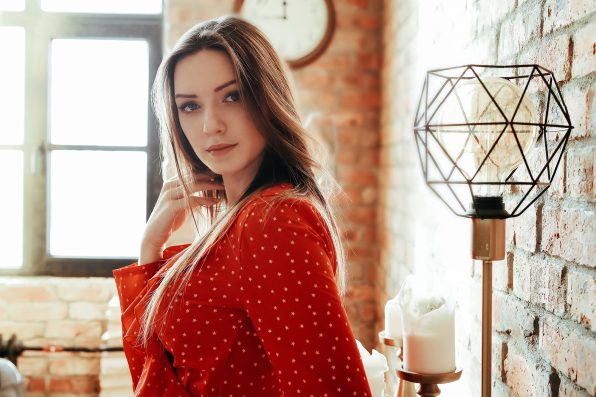 Beautiful woman in red dress