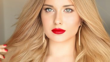 Beauty, makeup and hairstyle, face portrait of beautiful woman, red lipstick make-up and hair styling for skincare cosmetics, hair care, glamour style and fashion look idea