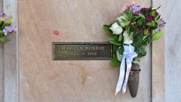 LOS ANGELES, CA/USA - MARCH 15, 2019: Lipstick prints on Marilyn Monore’s Grave at Pierce Brothers Westwood Village Memorial Park, where many celebrities are buried