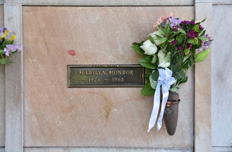 LOS ANGELES, CA/USA - MARCH 15, 2019: Lipstick prints on Marilyn Monore’s Grave at Pierce Brothers Westwood Village Memorial Park, where many celebrities are buried