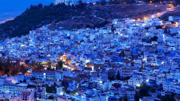 Chefchaouen Medina in Morocco, Africa. Chefchaouen or Chaouen is a city in northwest Morocco. It is the Chief town of the province of the same name, and is noted for its buildings in shades of blue.