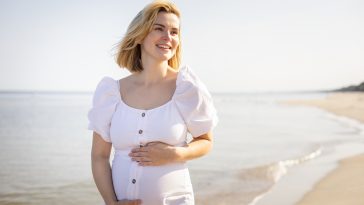 Healthy relax on a seashore during pregnancy