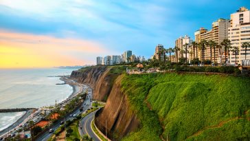 Miraflores, Lima, Peru. Urban landscape. View of residential buildings near the Pacific Ocean.