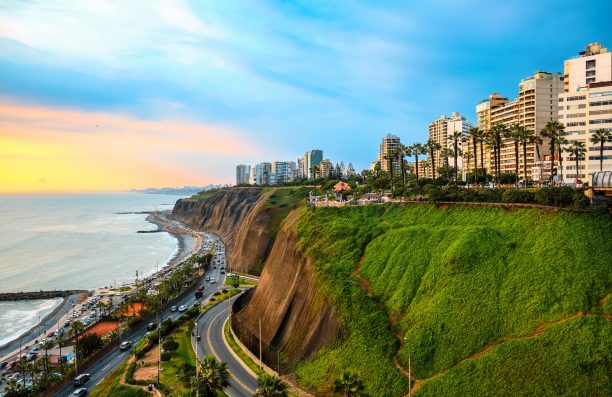 Miraflores, Lima, Peru. Urban landscape. View of residential buildings near the Pacific Ocean.