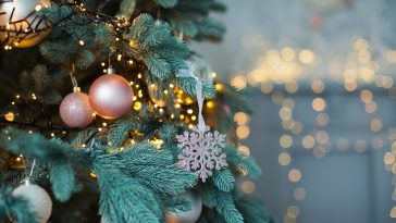 Christmas tree with pink and gold decorations