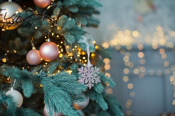 Christmas tree with pink and gold decorations