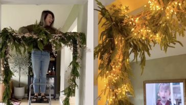 TikTok - @thekwendyhome - pictured above is the Christmas garland hack in action