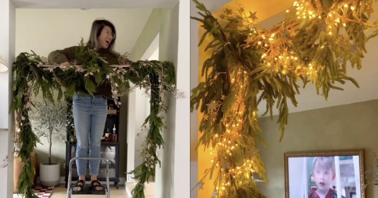 TikTok - @thekwendyhome - pictured above is the Christmas garland hack in action