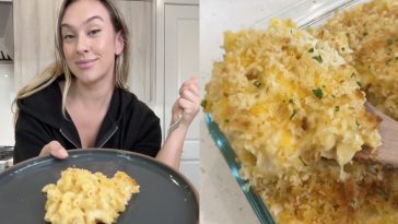 TikTok - @victoriatschoppp - pictured above is Victoria with her viral mac and cheese