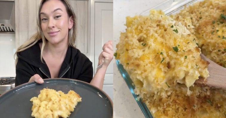 TikTok - @victoriatschoppp - pictured above is Victoria with her viral mac and cheese