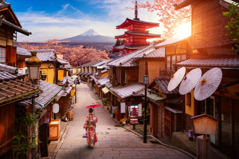 Backgroung concept for Japan, tokyo and kyoto image with Cherry blossom season , this image can use for travel, Sakura, tour, asia, Gion and Yasaka concept