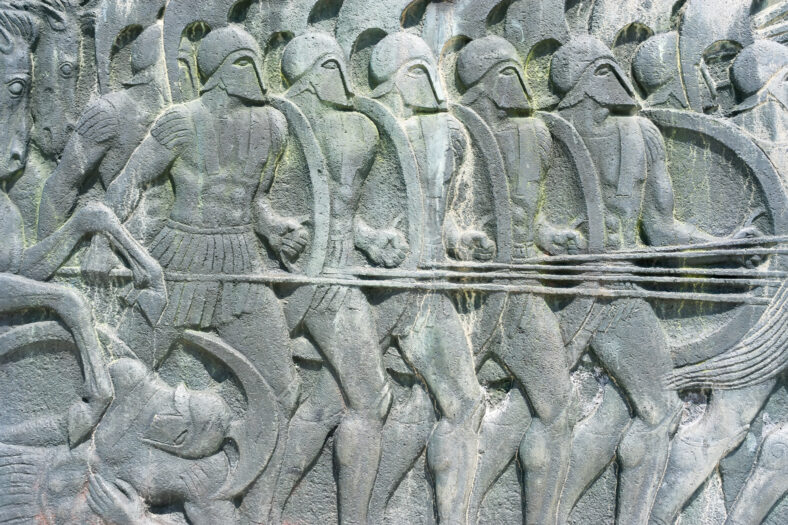 Greek ancient alike plaque at Great Alexander monument at Thessaloniki, Greece