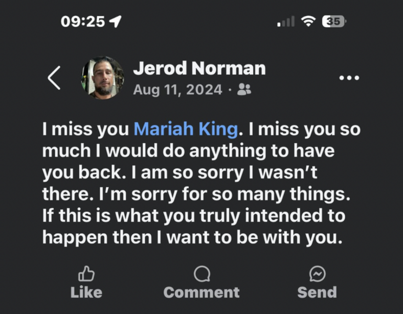 pictured above is a post Mariah's boyfriend made after her passing