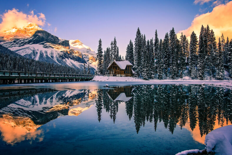 Emerald Lake Lodge Reflection at Sunset, Yoho National Park, British Columbia, Canada