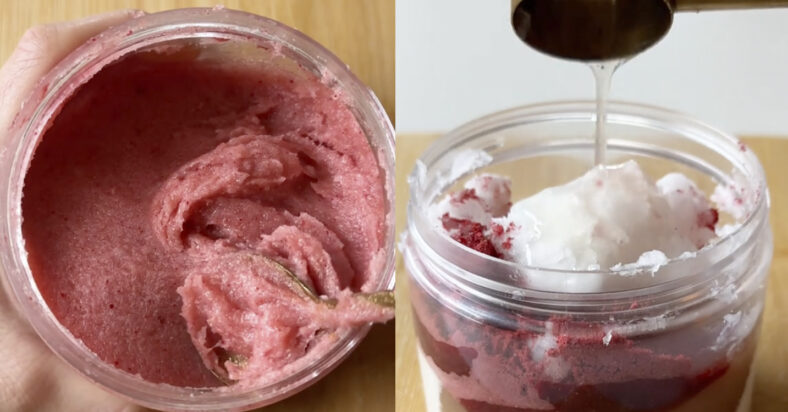 pictured above is the strawberry body scrub