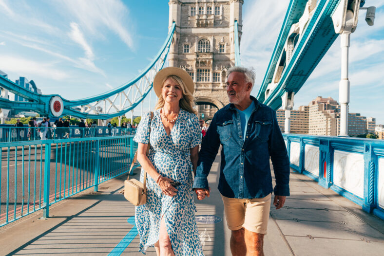 Happy senior couple spending time together in London city. Concepts about seniority, lifestyle and travel